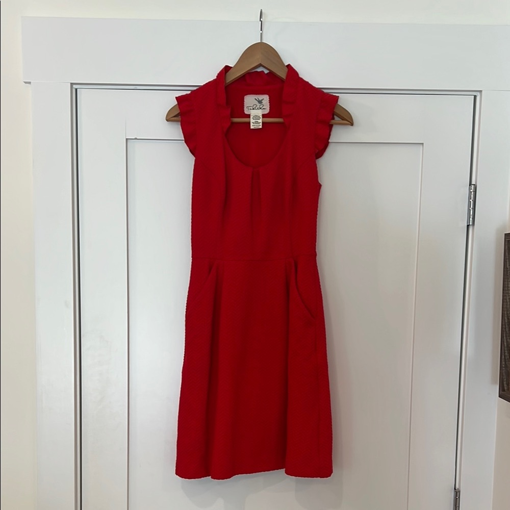 Anthropologie (Tabitha brand) Red Sleeveless Dress with Ruffle Neck